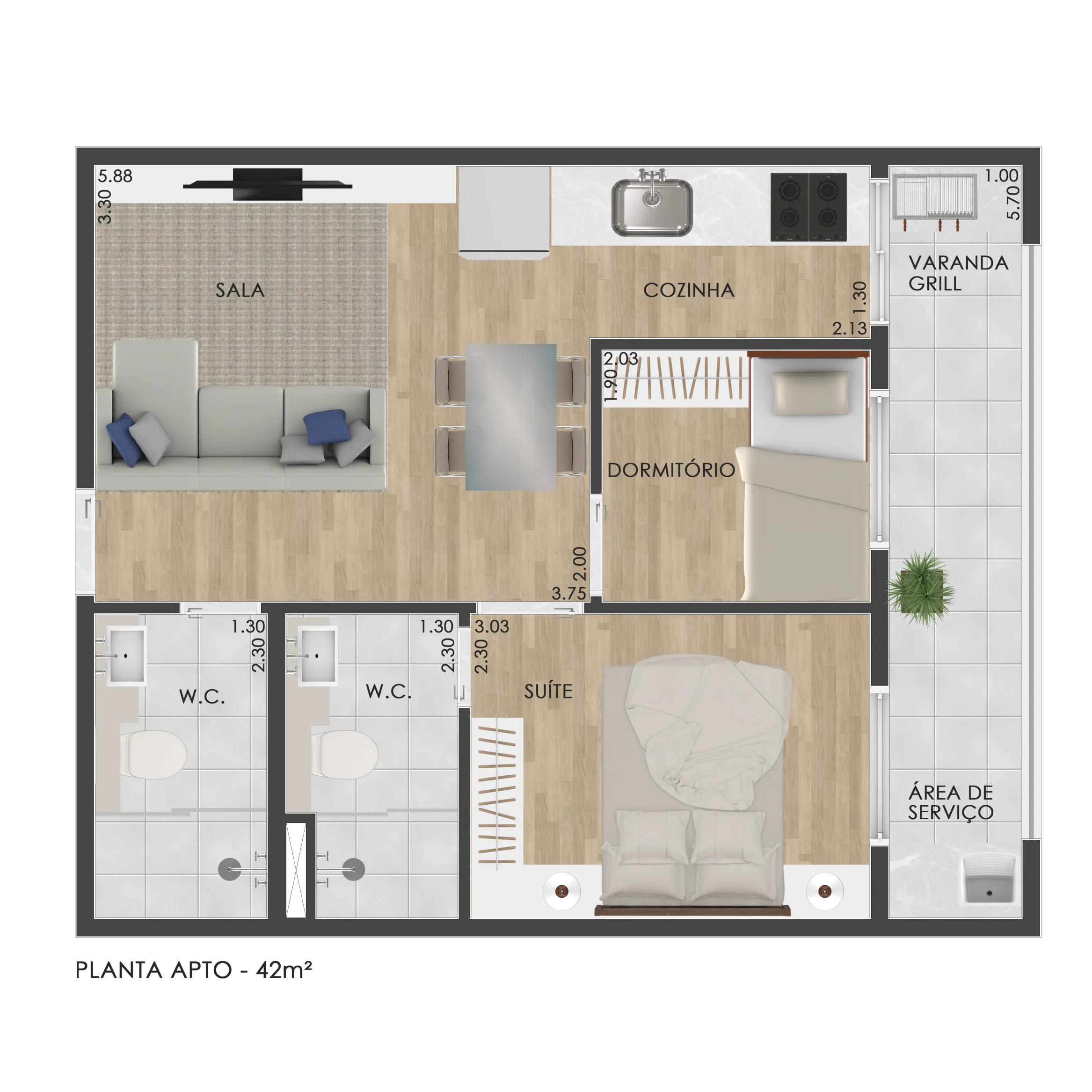 Unidade Tipo I - Apartamento 42m²