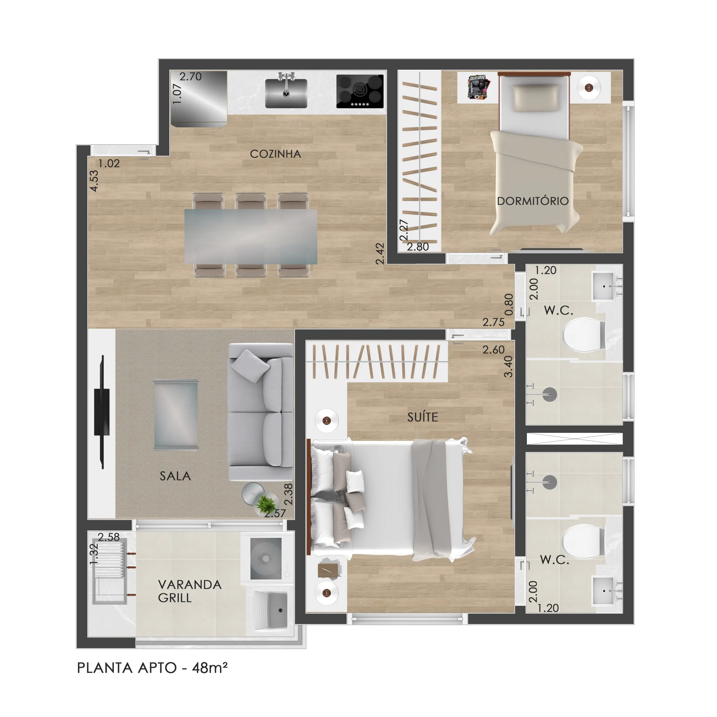 Unidade Tipo II - Apartamento 48m²